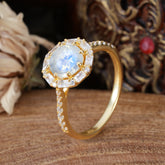 1.5 Carat Round Cut Halo Cluster Moonstone Wedding Ring Pave Flower Promise Ring